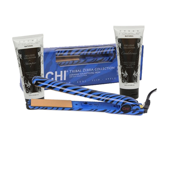 CHI Zebra Blue Hair Straightener Professional Flat Iron, Shampoo