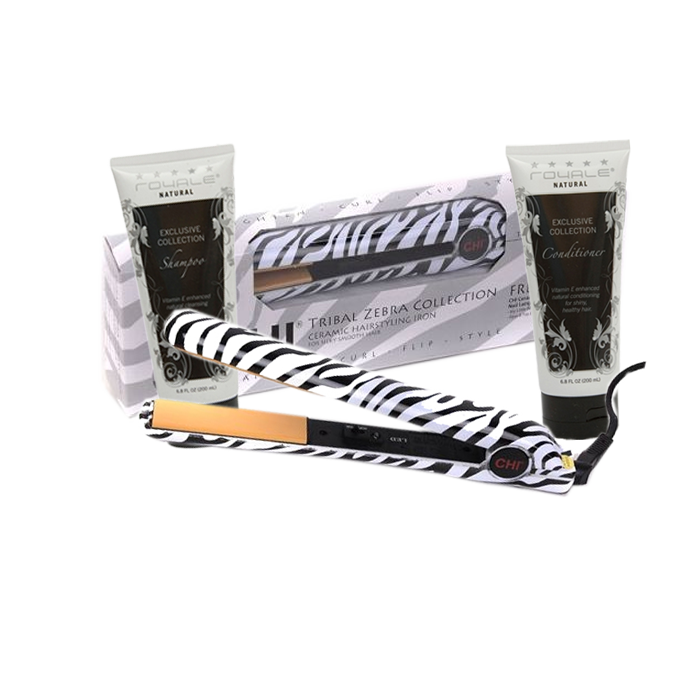 CHI Zebra White Hair Straightener Professional Flat Iron, Shampo